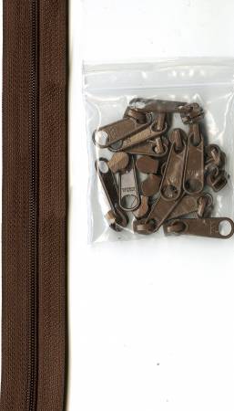 Zipper - 4 yards of 16mm #4.5 Chain & 16 Extra-Large Coordinated Pulls Brown - ZIPYD-140