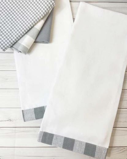 Vintage Gingham Trim Kitchen Towel - Granite Grey Check
