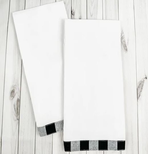 Vintage Gingham Trim Kitchen Towel - Black Check