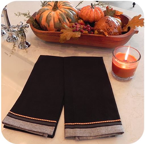 Black Kitchen Towel - Orange Dobby Stripe