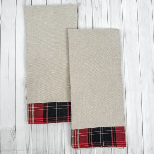 Oatmeal Kitchen Towel - Red and Black Plaid Trim