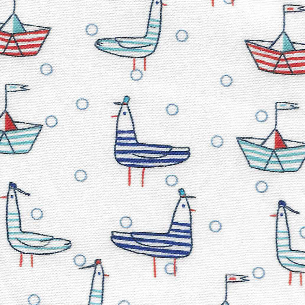 Bird & Boat Print - Blue, Red, and Aqua - #2567