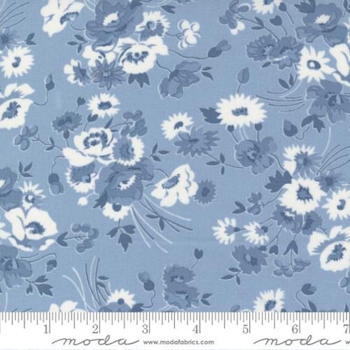Light blue fabric with blue and white flowers