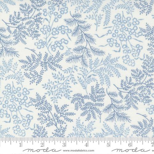 Cream fabric with blue flowers