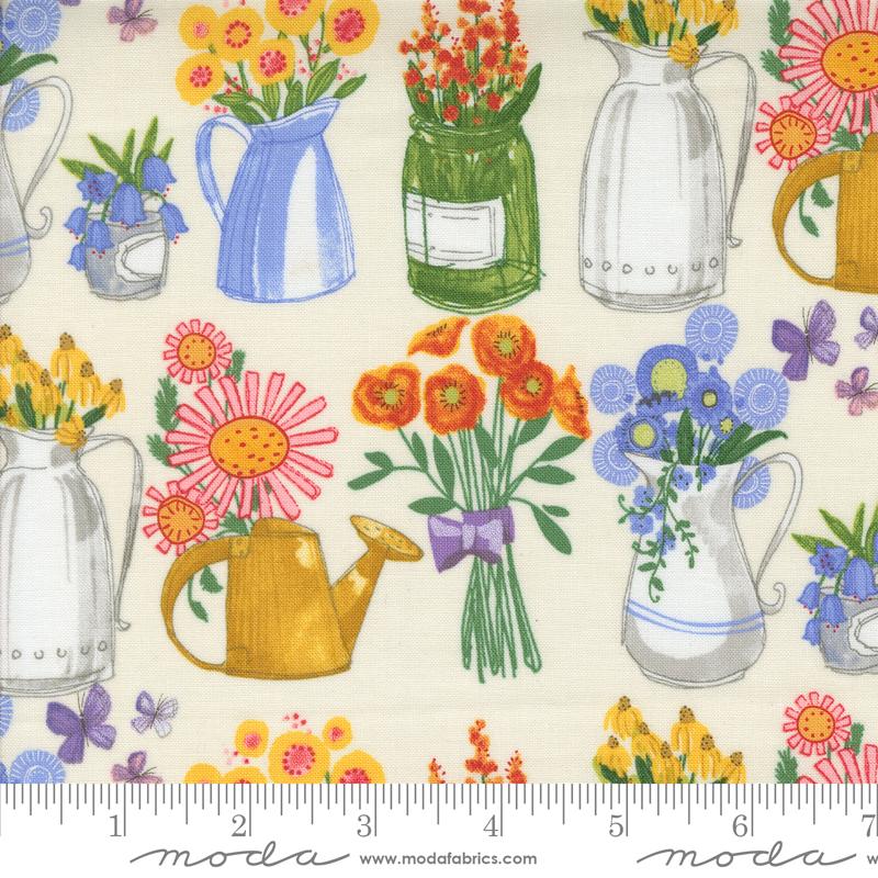 Cream background with a variety of flower vases