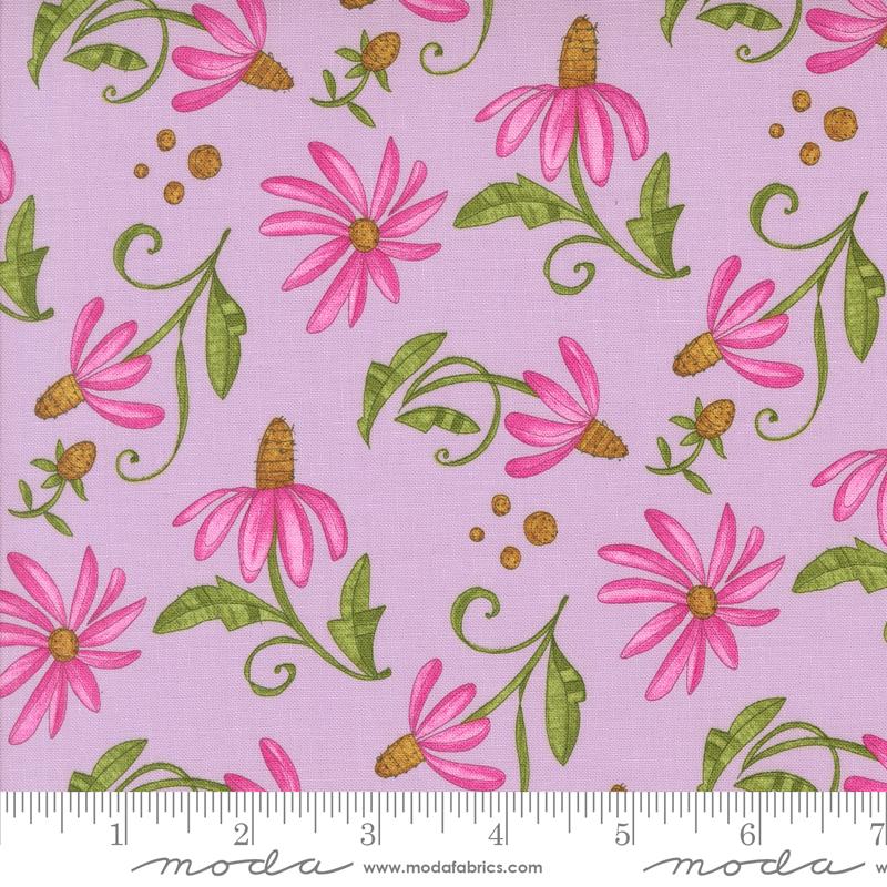 Light purple background with pink daisies
