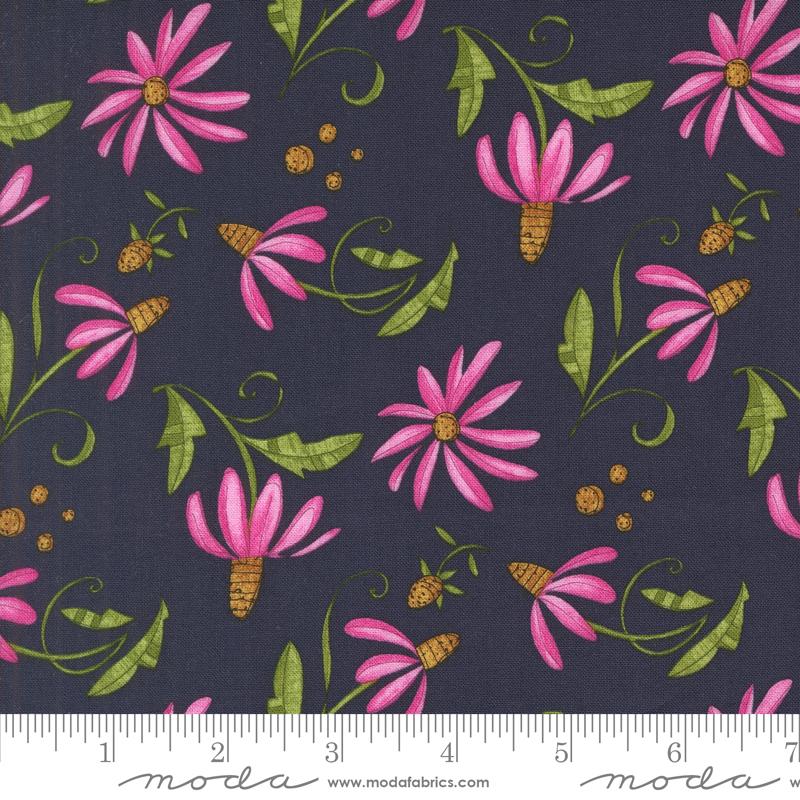 Navy background with pink daisies