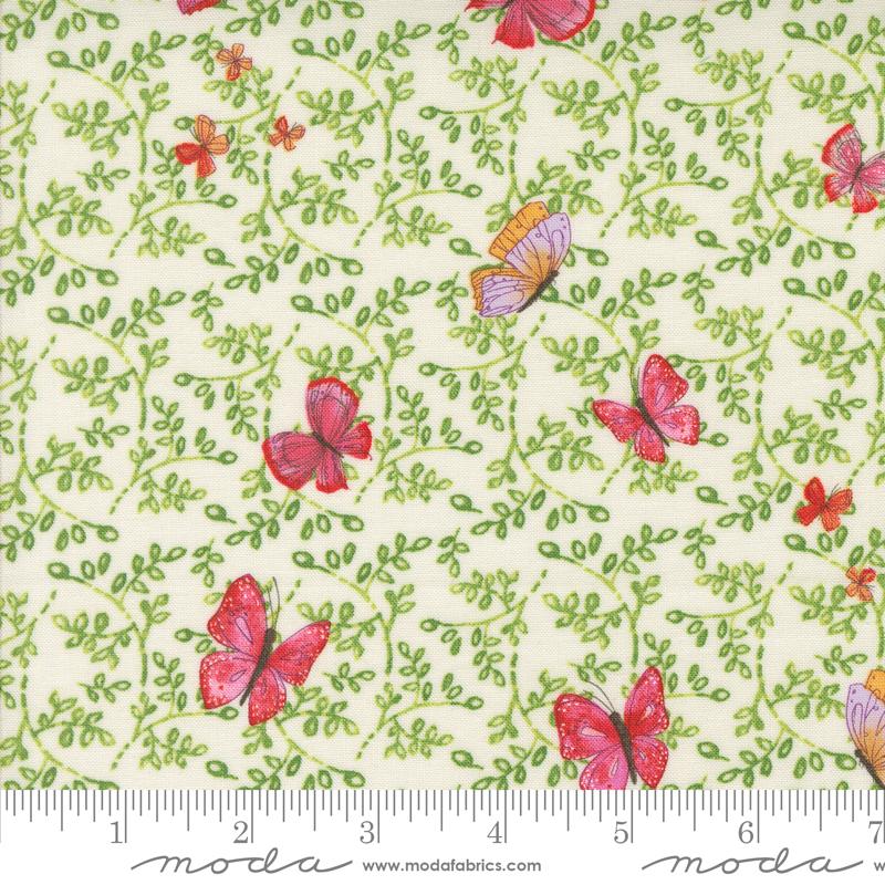 Cream background with green leaf design and butterfly