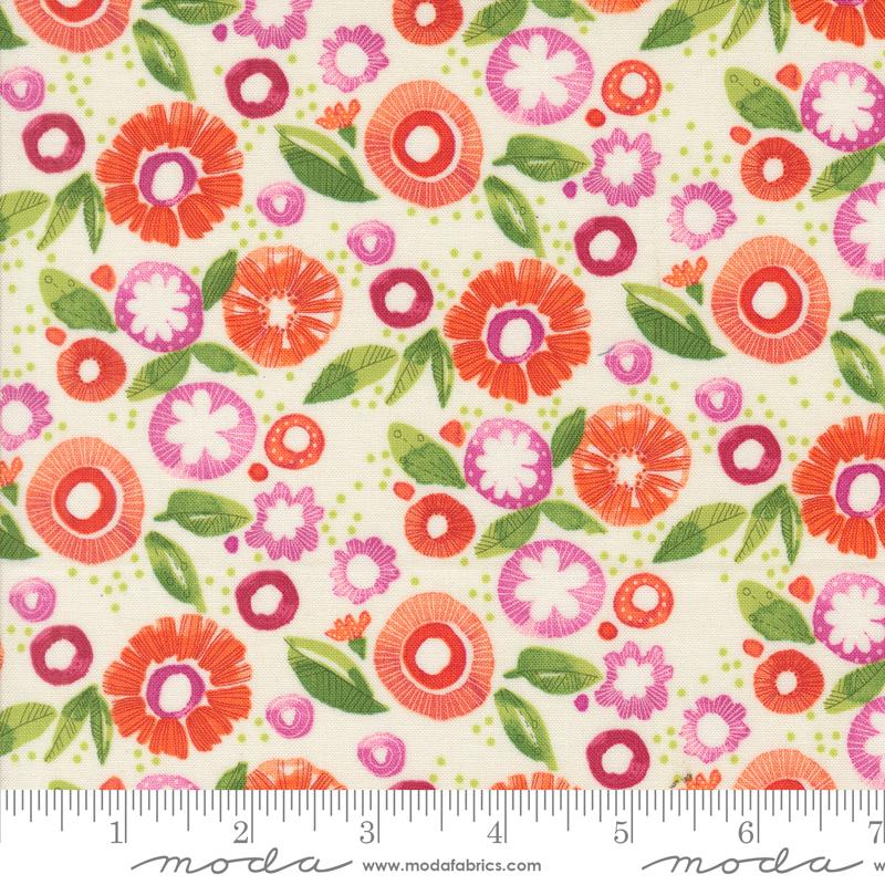 Cream background with red and pink flowers