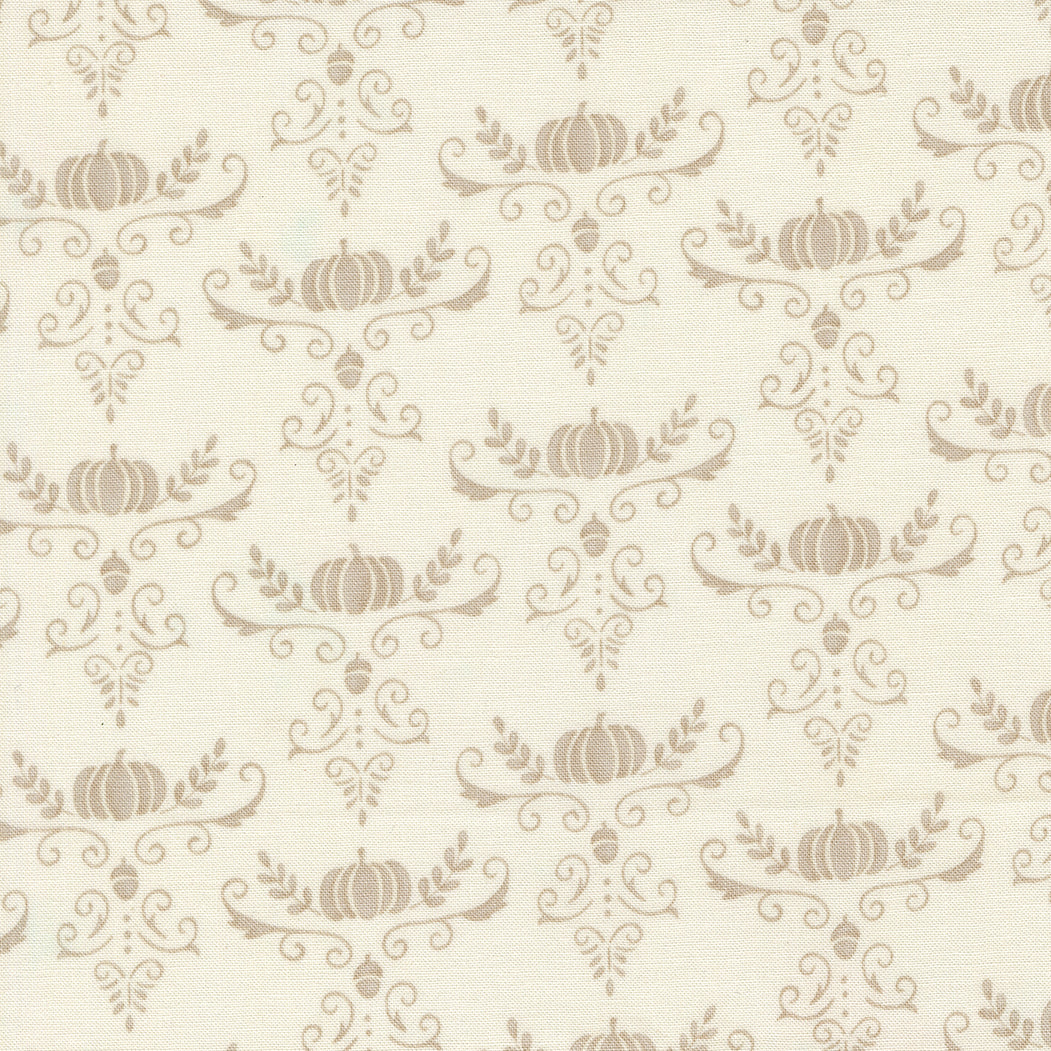 Decorative pattern with pumpkins and swirls on a beige background