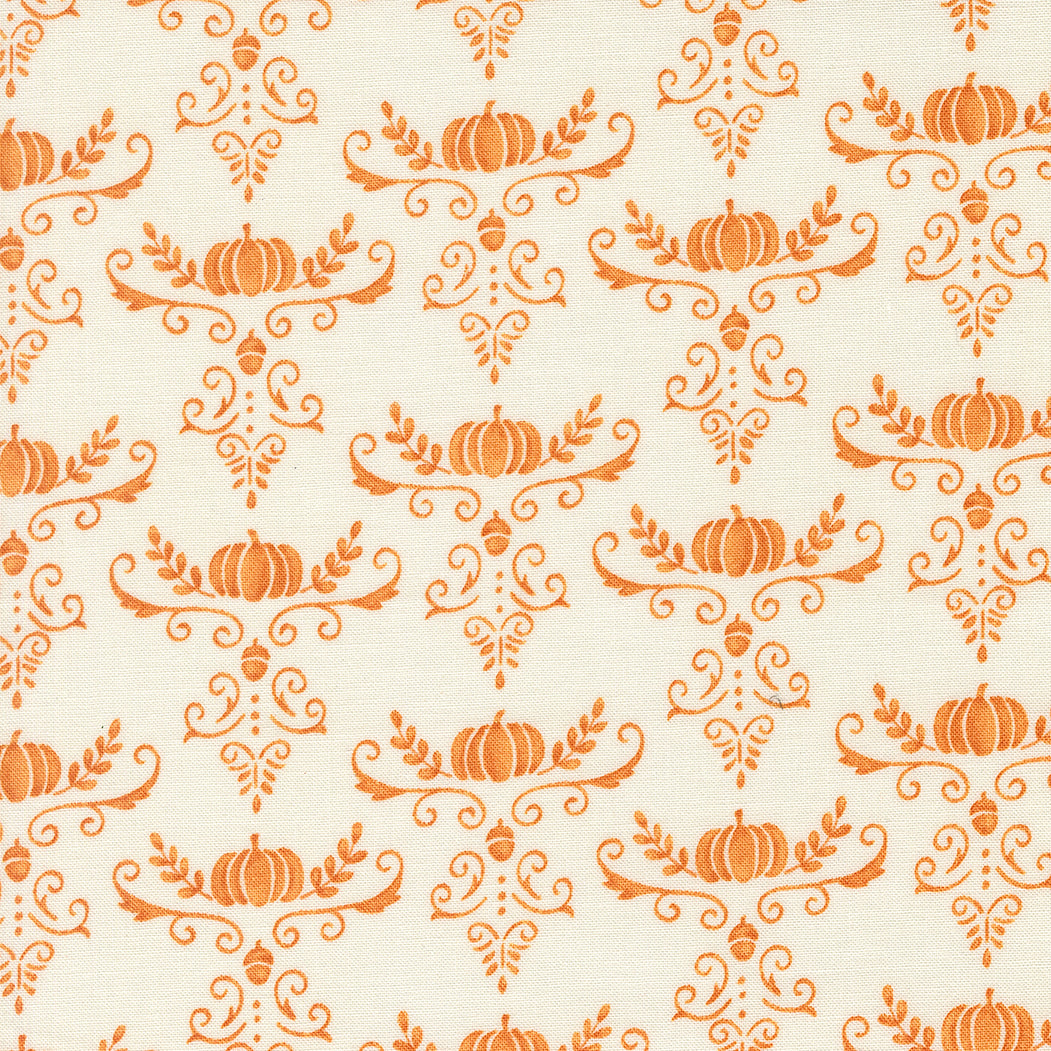 Pattern of pumpkins and decorative elements on a beige background