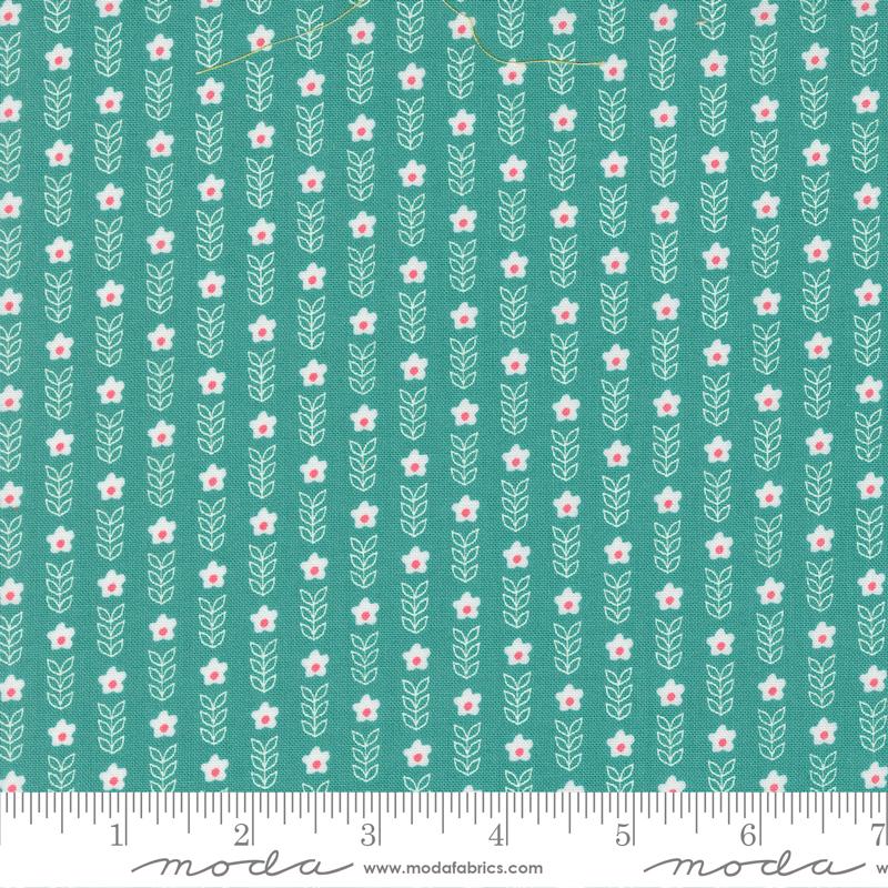 Strawberry Lemonade - Small Floral Stripe Teal - 37673 21