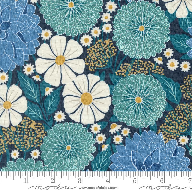 Field of Flowers - Dahlias and Zinnias Navy - 3310 19