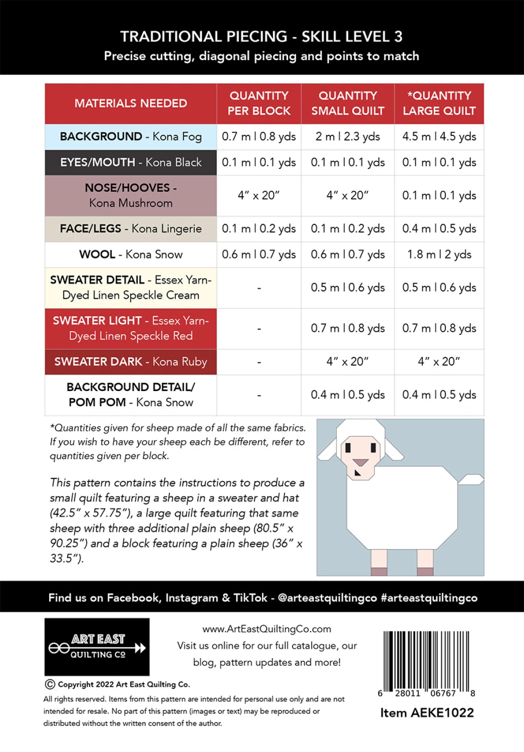 Knitted for Ewe Quilt Pattern - AEKE1022