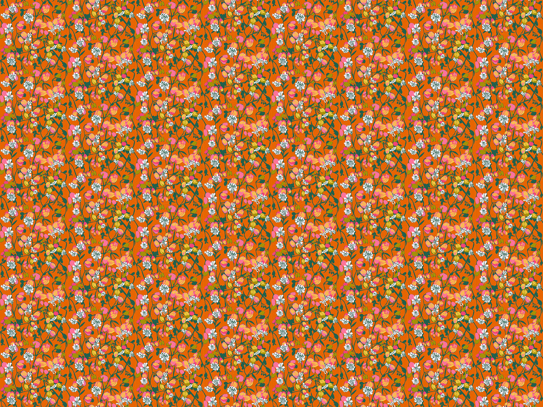 orange background with white and pink flowers