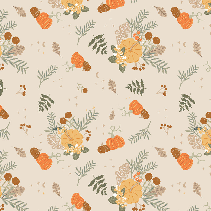 Cream fabric with pumpkins and leaves