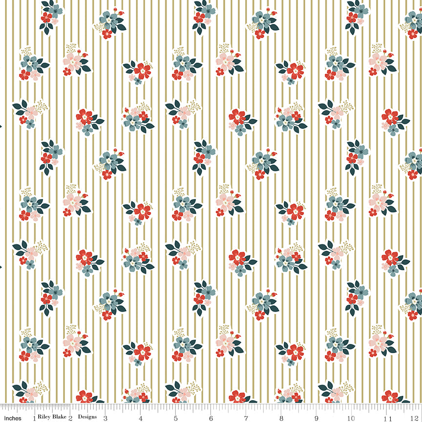 Vintage Charm - Floral Stripes Pear - C15274-PEAR