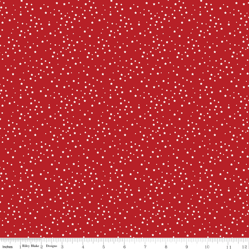 Red background with tiny white stars