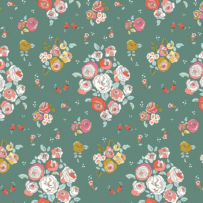 Green background with colorful roses