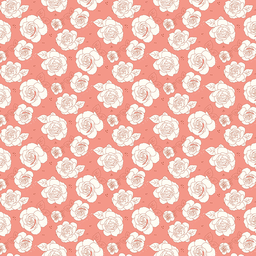 Salmon pink background with white roses