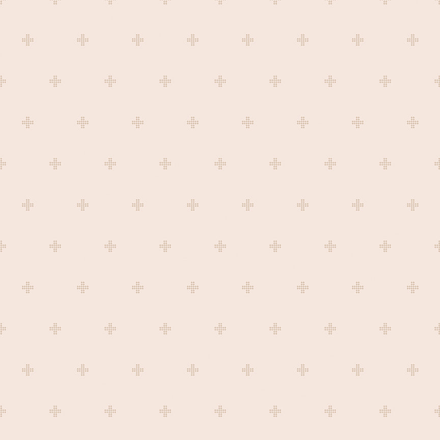 Pink background with an array of pixelated crosses.