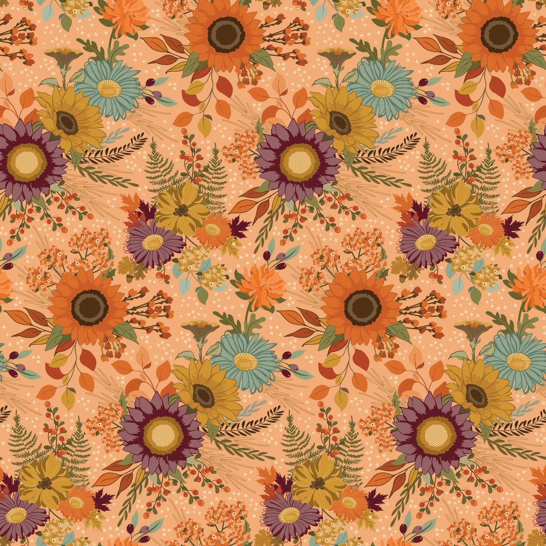 Colorful floral pattern on a pink background