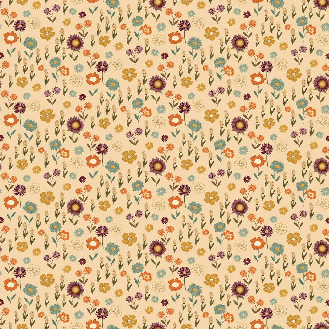 Pattern of colorful flowers on a beige background