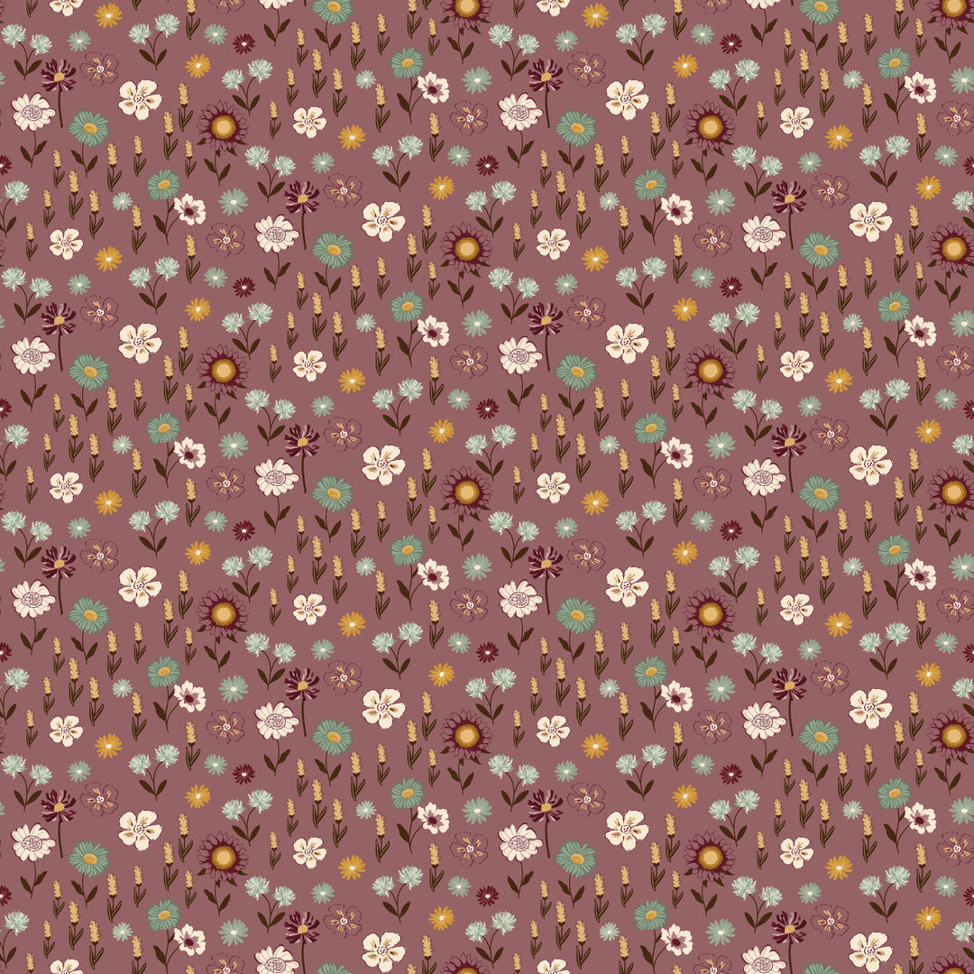 Pattern of small flowers on a purple background