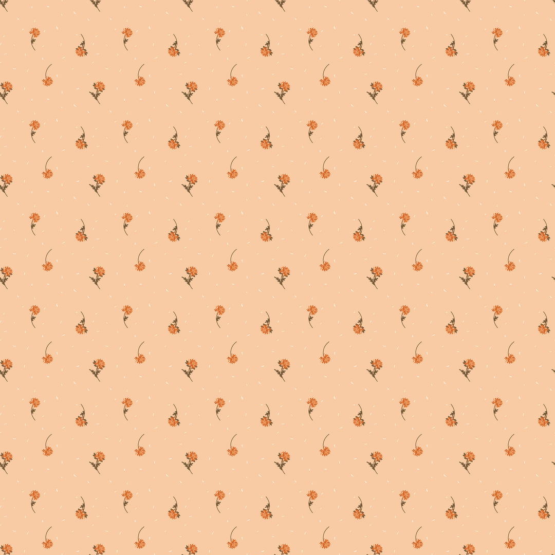Pattern of small orange flowers on a peach background