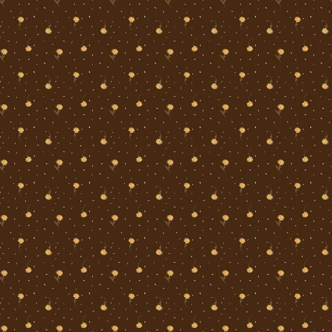 Pattern of small yellow flowers on a brown background