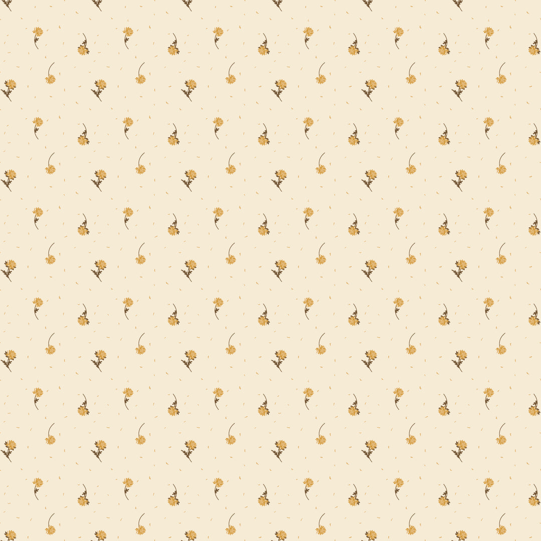 Pattern of small yellow flowers on a beige background