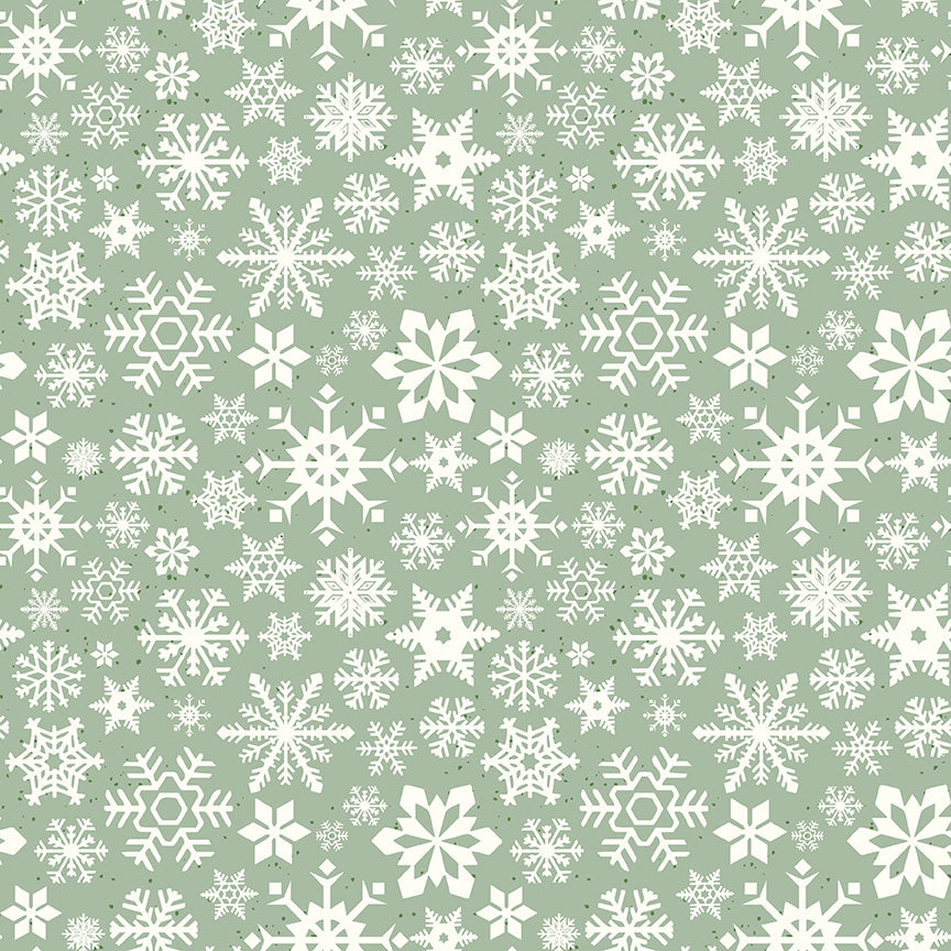 Green background with white snowflakes