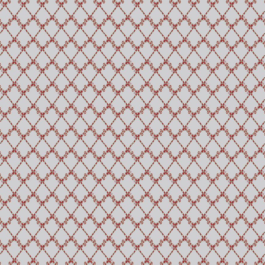 This print features a red candy cane lattice on a silver background