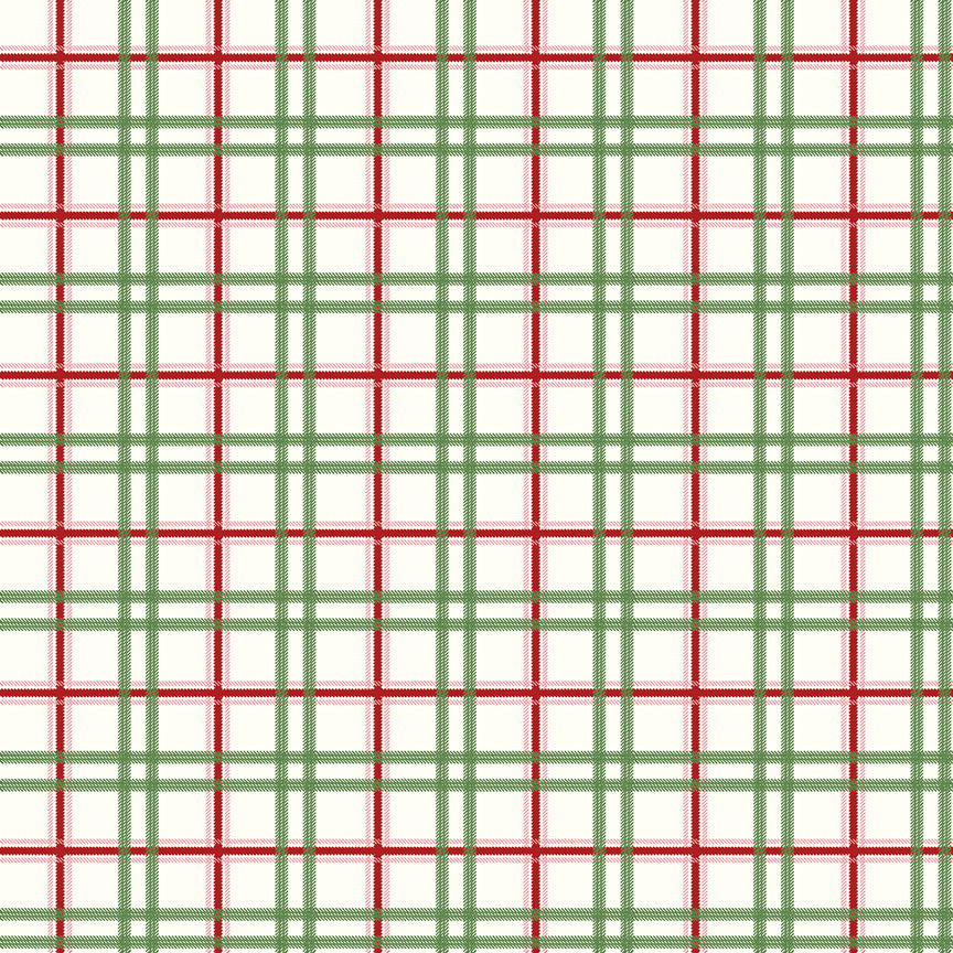 This print features a green and red plaid pattern on a white background