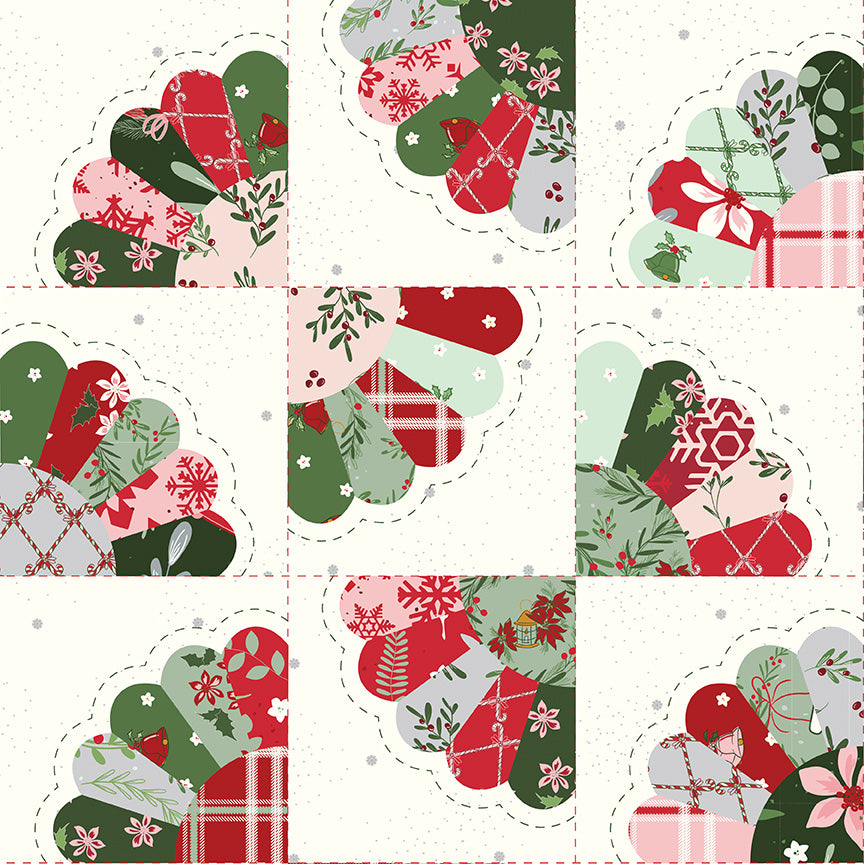 Mistletoe & Holly Dresden Fan Cheater Print Cloud - C16408-CLOUD