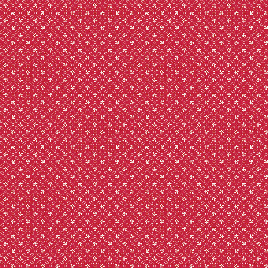 This print features a lattice pattern with cherries in the center in red