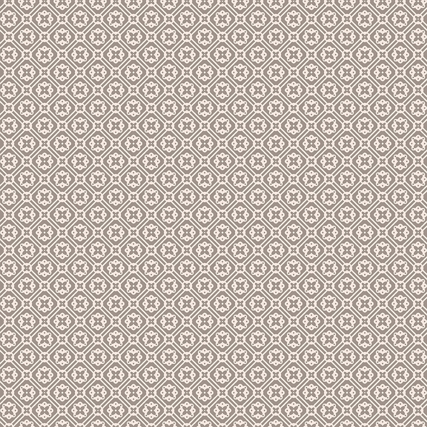 This print features a grid pattern with doilies in the center in brown