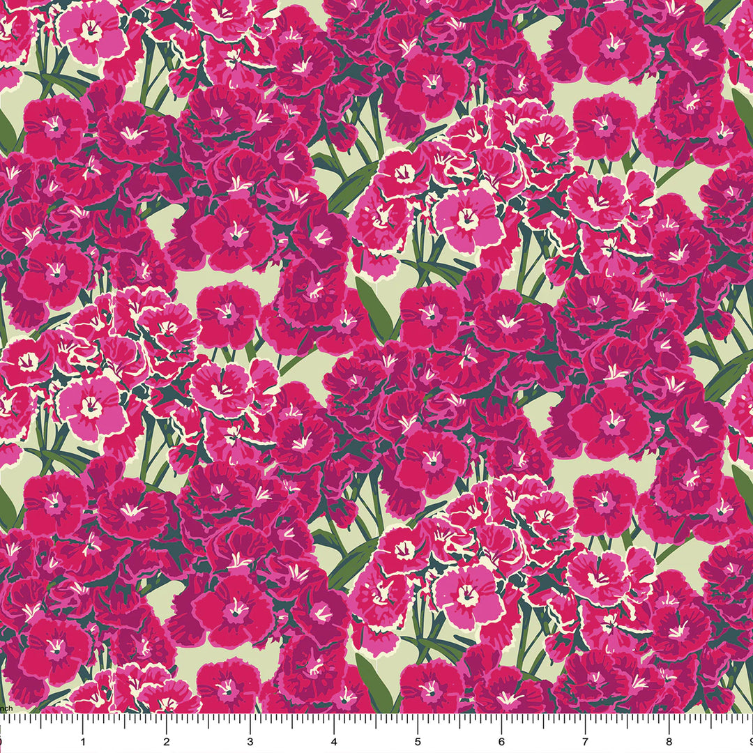 Pink flowers with green leaves