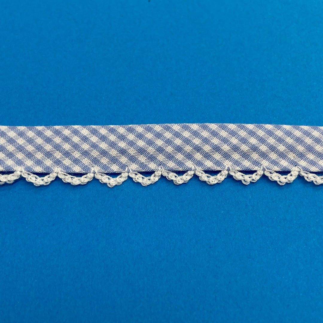 Double Fold Bias with Picot Edge 1/2" - Sky Blue Gingham