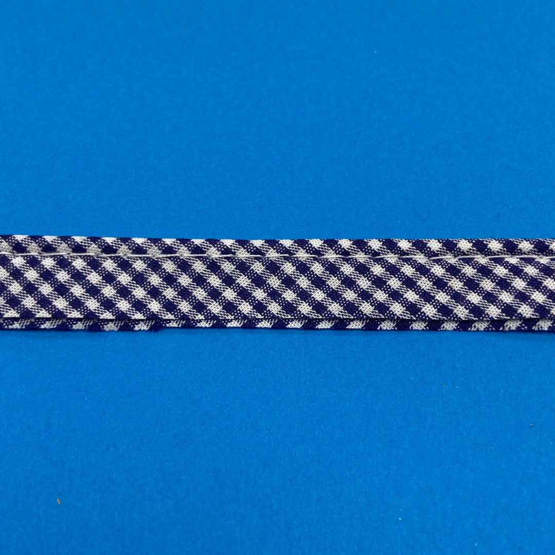 Cotton Gingham Mini Piping - Navy