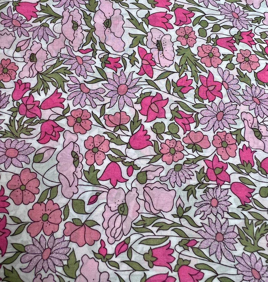 pink floral print on a white background