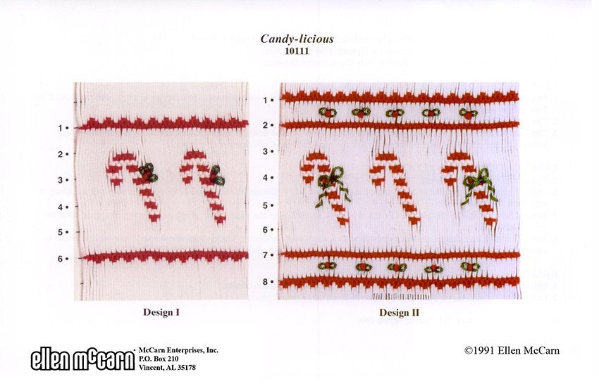 smocking design of candy canes on a white background