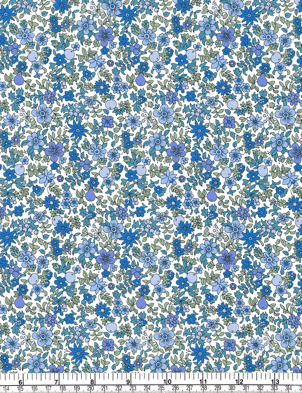 Floral pattern with blue flowers on a white background