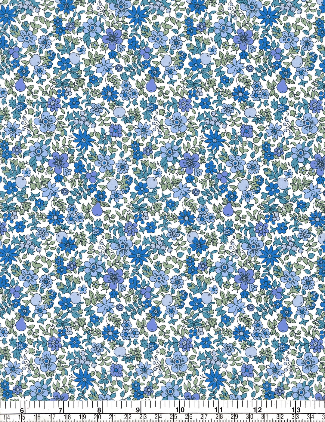 Floral pattern with blue flowers on a white background