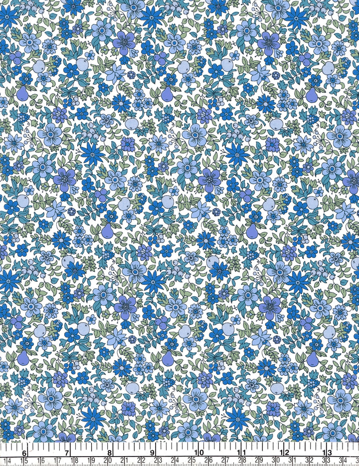 Floral pattern with blue flowers on a white background