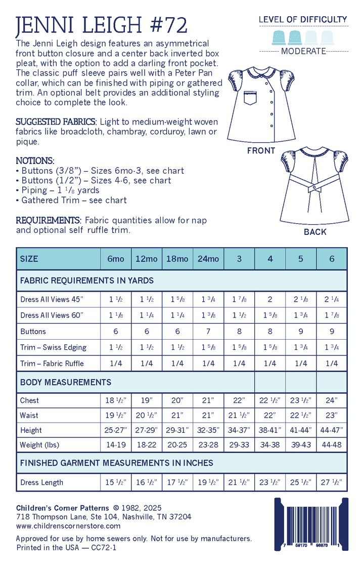 the requirements for the Jenni Leigh dress