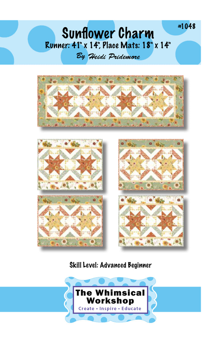 Sunflower Charm Runner and Place Mats Pattern - P185-SUNFLOWER