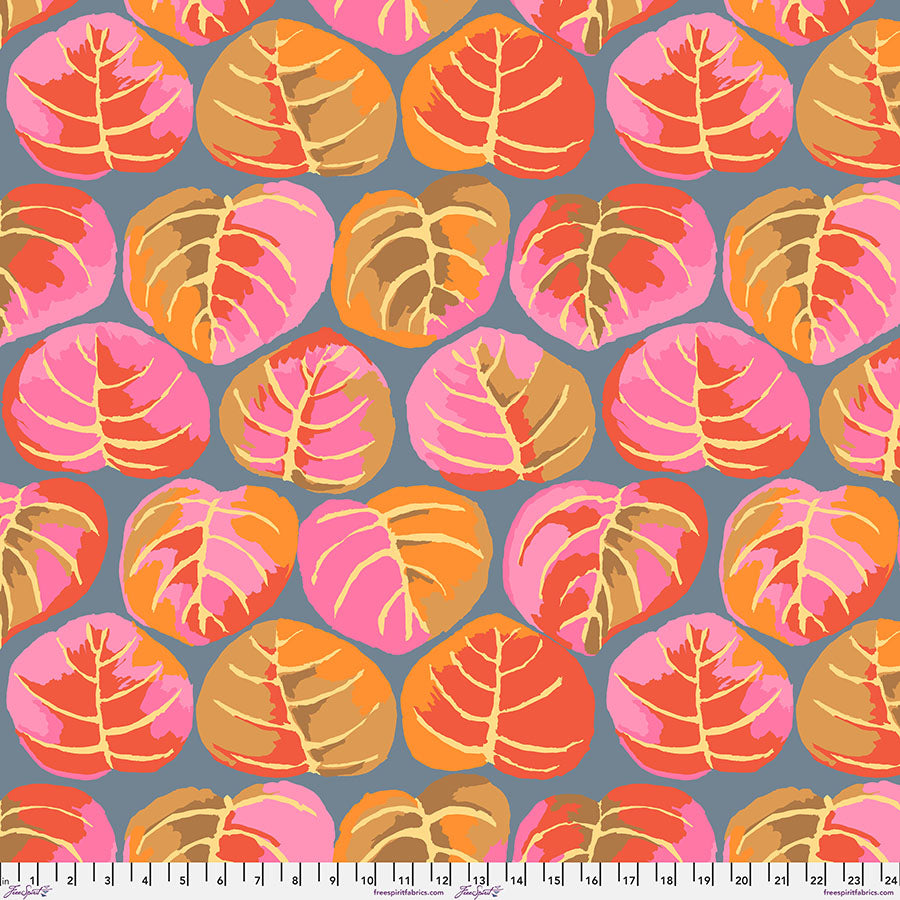 Grey background with pink and orange leaves