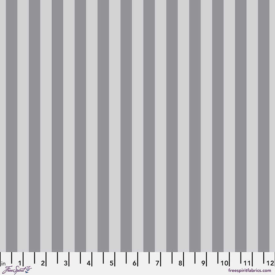 fabric swatch of large light and dark gray vertical stripes