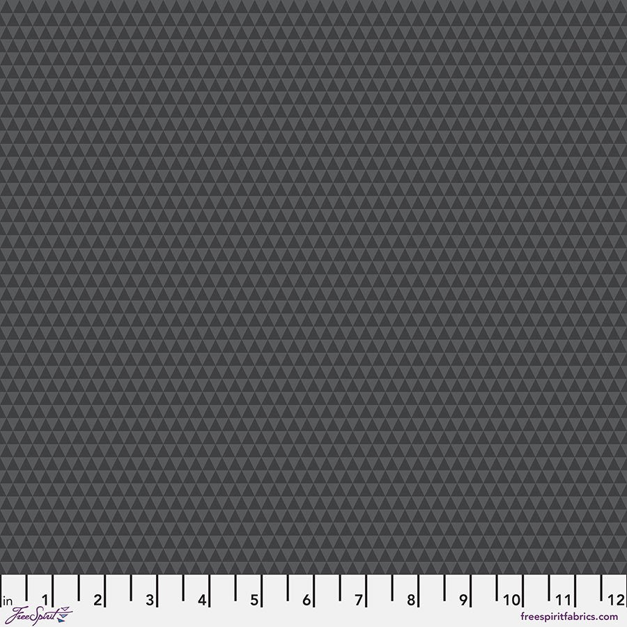 fabric swatch of tiny geometric triangles in alternating dark and medium grays